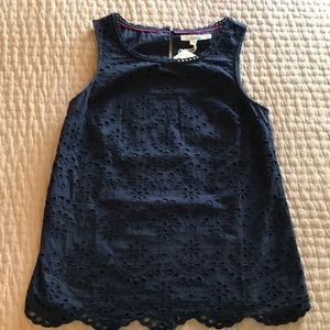 NEW Boden sleeveless navy cotton eyelet blouse